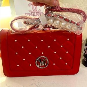 Badgley Mischka Red Quilted Shoulder Bag NWT bundle